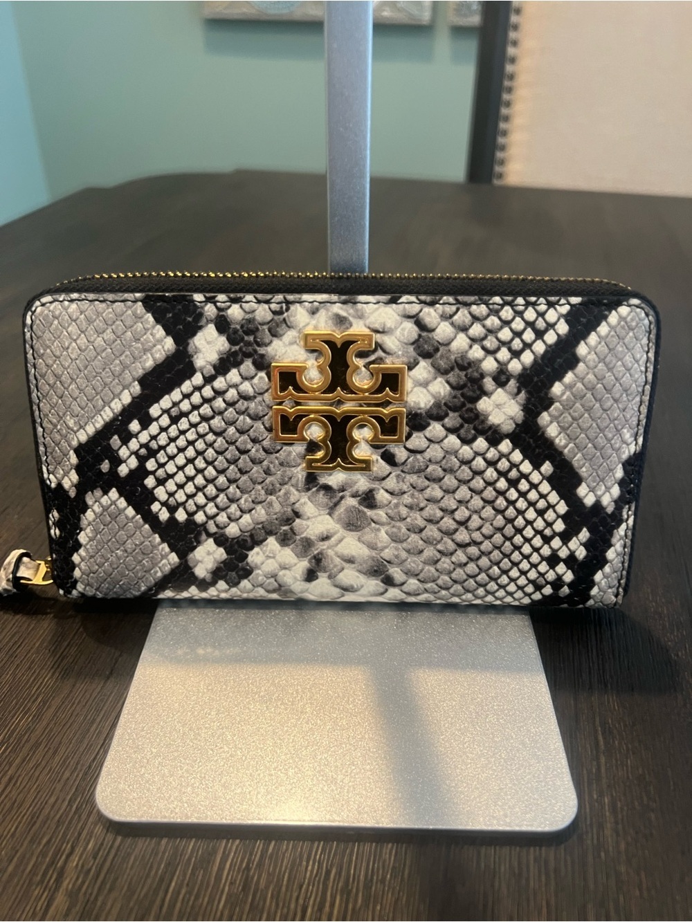 Tory Burch Britten Zip Continental Embossed Snakeskin Wallet